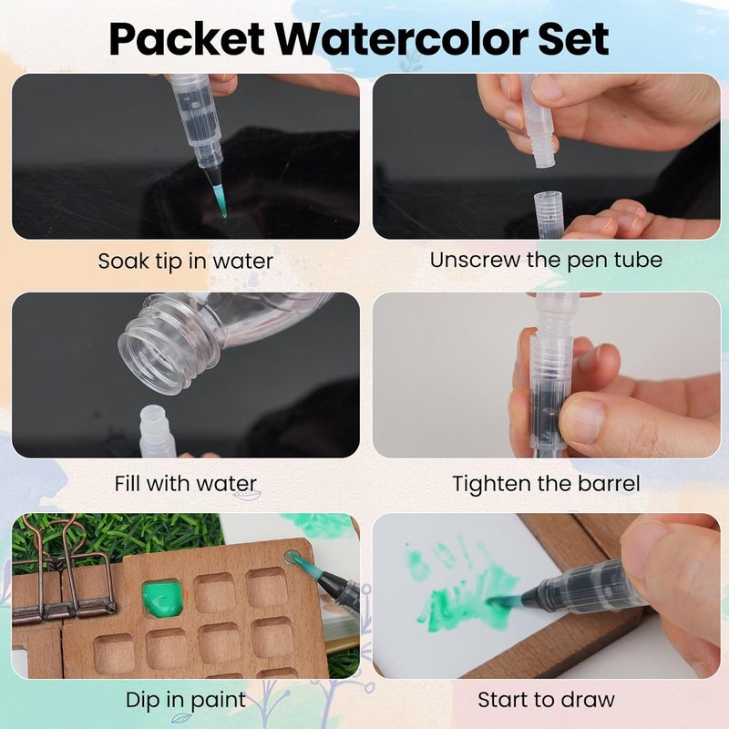 Gloxlite Mini Paint Palette Travel Kit,Mini Travel Watercolor Palette Set,Pocket Artist Acrylic colour Sets with Watercolor Pens,Binder Clips, Include 24 Colors Paint for Beginners Artists - Image 4